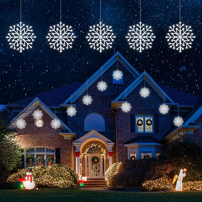 Brightown 2 Pack Christmas Snowflake Icicle Lights Outdoor - Plug-in 23.6ft 10 Drops 480LED Snowflake Window Lights for Indoor Outdoor Porch Eaves Rooftops Christmas Decoration
