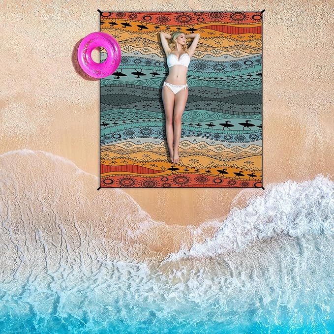 Beach Blanket Waterproof Sandproof Beach Mat Extra Large 86.6‘’×70.8‘’ Portable Foldable Quick Drying Outdoor Picnic Mat Beach Accessories for Travel Camping Hiking