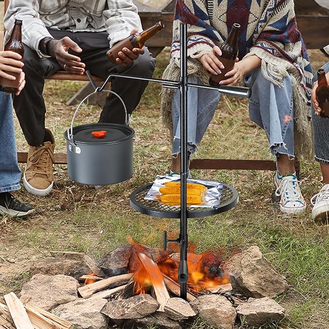 VEVOR Swivel Campfire Grill Fire Pit Grill Grate over Fire Pits Heavy Duty Steel Grill Grates 360° Adjustable Open Fire Outdoor Cooking Equipment Portable Camp Fire Racks for Camping Outdoor BBQ