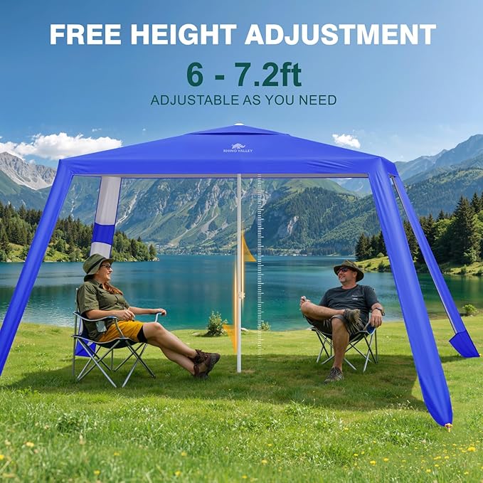 Rhino Valley Beach Cabana 8*8FT Beach Tent UPF50+ Protection Easy Setup Beach Canopy Wind Resistant with Cup HolderCompact Beach Shade Foldable Beach Tent Sun Shelter for Whole Family FriendIndigo