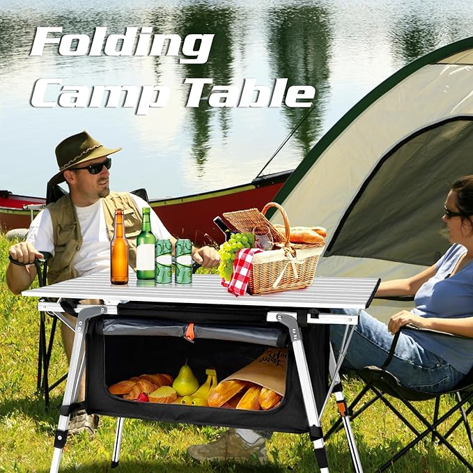 CampLand Aluminum Table Height Adjustable Folding Table Camping Outdoor Lightweight for Camping Beach Backyards BBQ Party (SilverB Rectangle)