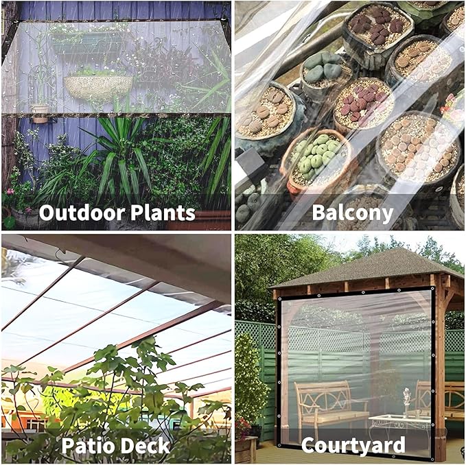 Clear Waterproof Tarp - Transparent PVC Cover for Outdoor Shelter Camping and Garden Protection (4ft - 20ft)(15x15 FT)