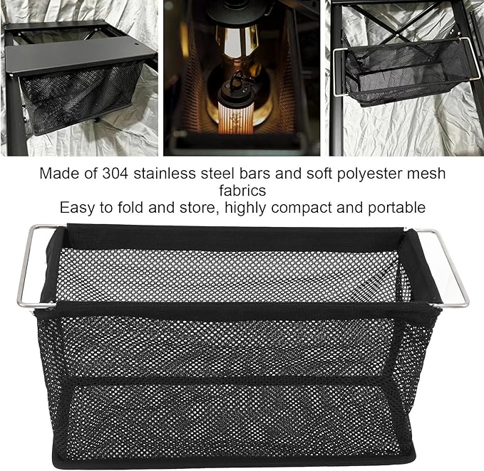Camping Table Storage Pouch Lightweight Folding Mesh Basket Compatible with IGT Unit Tables Sturdy Stainless Steel and Polyester Construction to Fold and Carry for Outdoor Adv