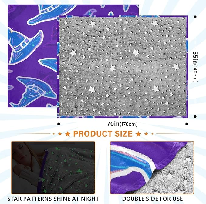 Soft Throw Blanket Happy Halloween Witch Hat Purple Couch Blankets 50x70