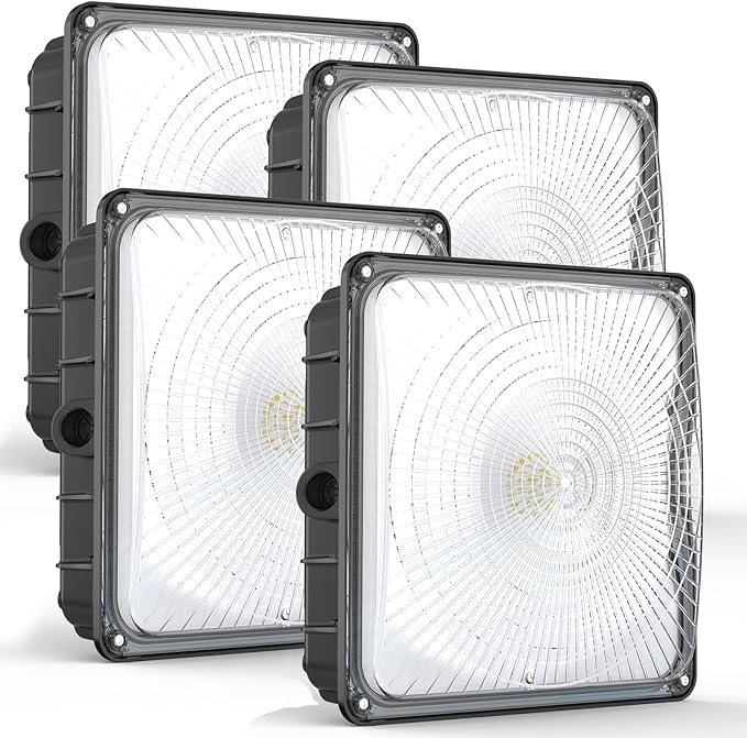 HYPERLITE LED Canopy Light 45W: 6300LM 5000K Daylight - 120-277V LED Canopy Lights Outdoor IP65 Waterproof for Workshop Carport Entrance - 4 Pack