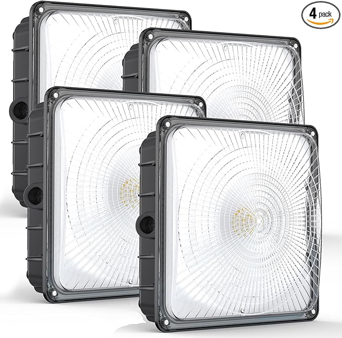 HYPERLITE LED Canopy Light Outdoor: 60W 4-Pack UL Listed 8400LM 5000K Exterior LED Canopy Light Fixture Surface Mount for Parking Garage Gas Station