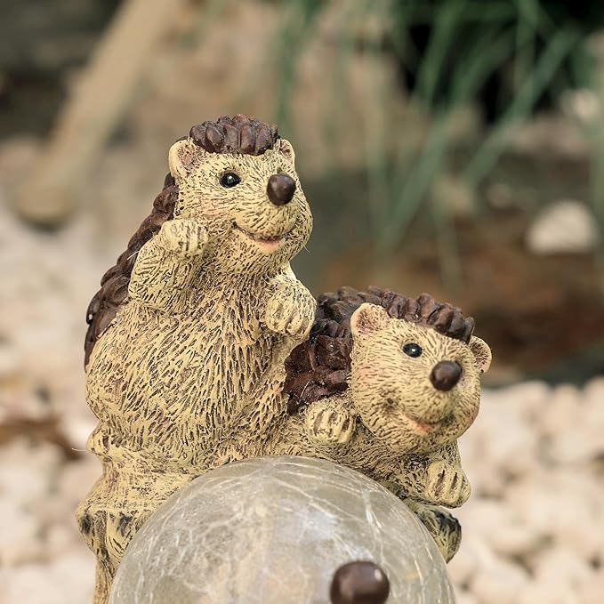 Solar Hedgehog Statue with Ball Lamp 9x5x9 Inch Outdoor Garden Decor Cute Resin Animal Figurine for Yard Pathway &amp Patio Lighting