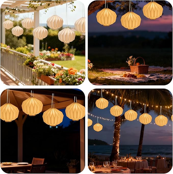 Battery Operated Outdoor Paper Lantern — 2Pack Waterproof Hanging Decorative Light with Remote Timer Foldable Pendant Paper Lantern for Patio Garden Backyard Porch Decor