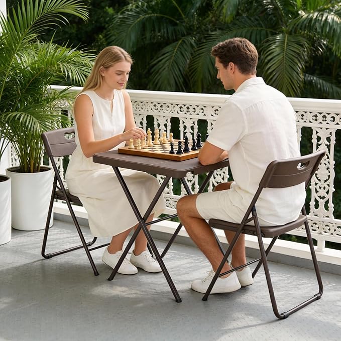 Folding Table 27 Inch Square Folding Table No Assembly Portable Camping Picnic Table Heavy Duty Steel Frame Outdoor Coffee Table Patio Card Table for Small Spaces RV Parties 400 LBS Capacity
