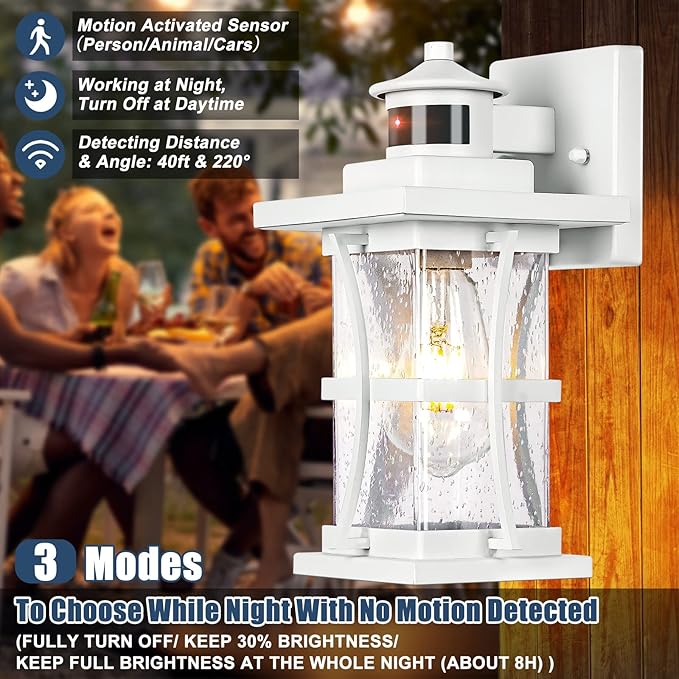 2 Packs White Motion Sensor Outdoor Lights - Advanced Dusk to Dawn Outdoor Lighting Waterproof Exterior Light Wall Mount Fixtures Anti-Rust Porch Outside Lights Wall Sconce for House Garage Square
