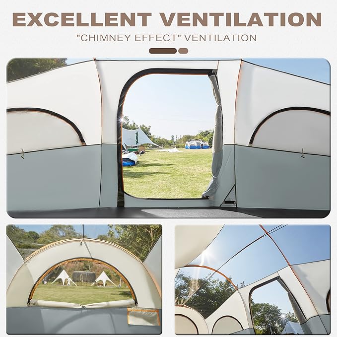 8 Person Tent for Camping Waterproof Windproof Family Tent with Rainfly Divided Curtain Design for Privacy Space Portable with Carry Bag