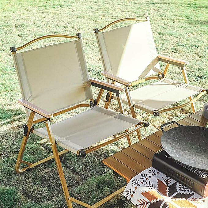 Folding Camping Chair Modern Outdoor Folding Chairs with Wood Armrest Portable Outdoor Folding Chairs for Adults Heavy Duty for Beach Fishing Trip Picnic