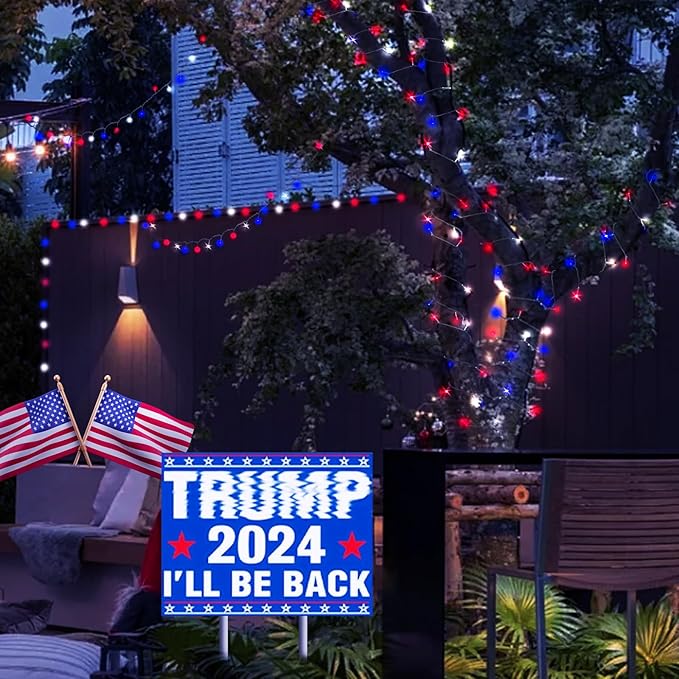 Kwaiffeo 4th of July Decorations Outdoor 100FT 300LED Red White and Blue String Lights for Independence National Memorial Day Flag Lights for 2024 President Election Campaign 1 Pack