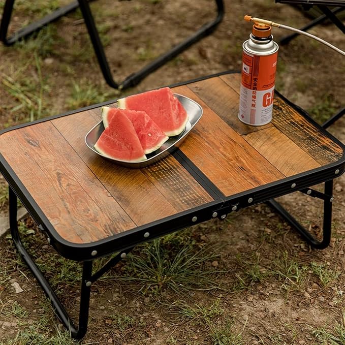 Camp Table Outdoor Folding Table Adjustable Height Lightweight Aluminum Alloy with Wood Grain Surface Portable Hiking Picnic Desk