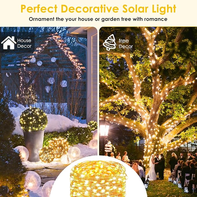 4-Pack Solar String Lights for Outside Total 400LED Solar Fairy Lights Waterproof Outdoor Twinkle Lights Copper Wire 8 Modes Solar Outdoor Lights for Xmas Tree Garden Party Wedding Decor(Warm White)