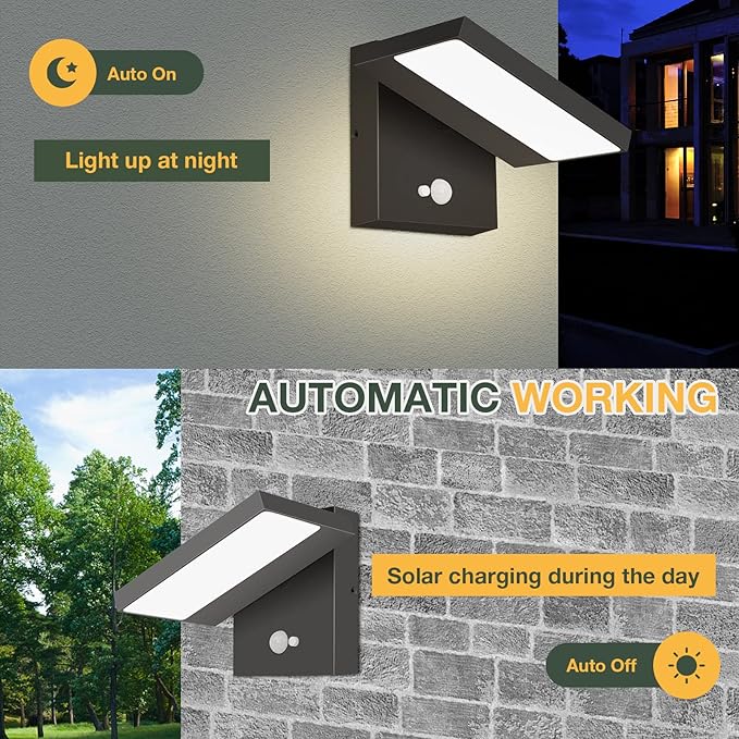 Lustrlach Solar Lights Motion Sensor Outdoor Wall Sconce Waterproof LED Dusk to Dawn Solar Porch Light with Adjustable Lamp HeadBlack 3000K Modern Exterior Light Fixture