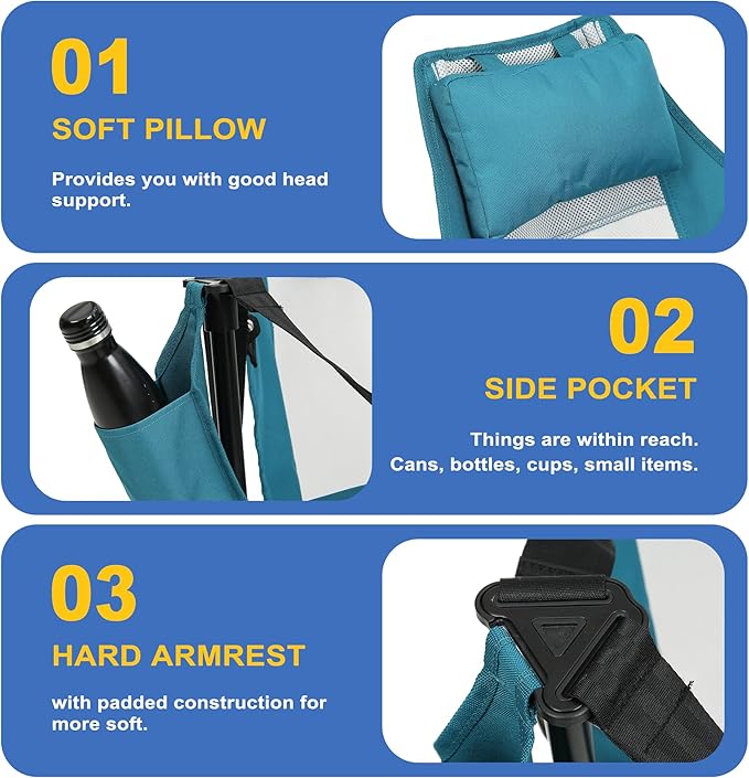 Hammock Camping Chair Portable Chairs with Pillow Cup Holder and Carry Bag Lightweight Foldable Chair for Outside Camping Hiking Travel Beach and Sports (Blue)