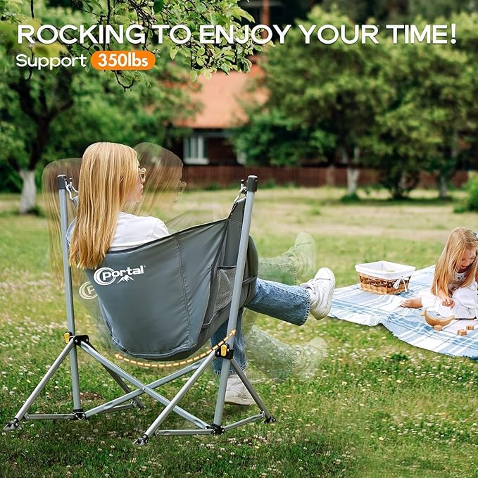 Portal Large Hammock Camping Chair Folding Rocking Chairs Portable Swinging Chair Wide Seat for Outdoor Lawn Patio GardenSupport 350 lbs Grey 2 Pack