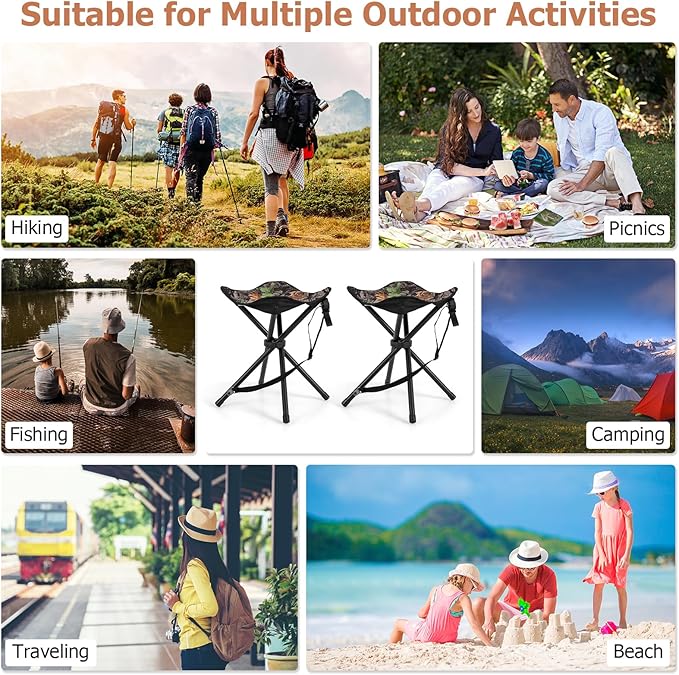 LDAILY 2 Pack Camo Hunting Stools Sturdy Metal Frame Lightweight Portable 15.5 Seat Height 330lbs Capacity Square-Shaped Cushion Ideal for Hunting Fishing Camping
