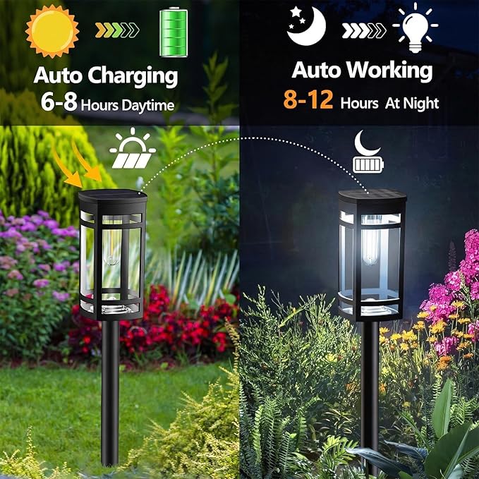 EXCMARK 8 Pack Solar Lights Outdoor Waterproof for Garden Pathway Walkway Driveway Yard Lawn Decorative Landscape Lighting. (Cool White Light 8)