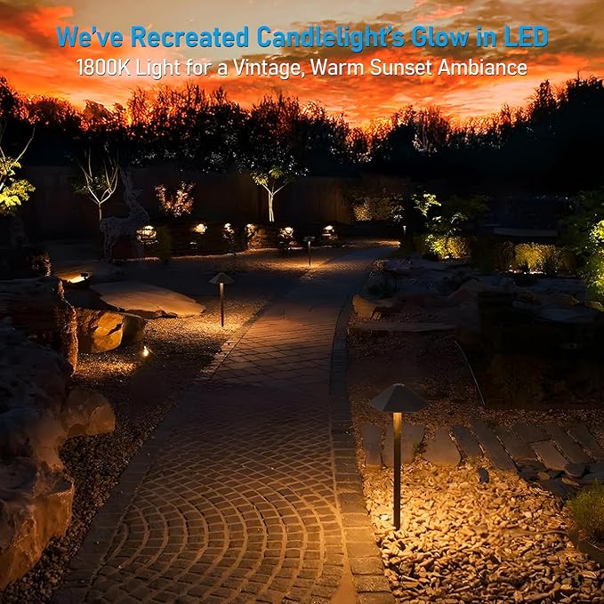 LEONLITE 5CCT Low Voltage Pathway Lights LED Landscape Path Lights 1800/2700/3000/4000/5000K Hexagon Head 12-24V AC/DC IP65 Outdoor Walkway Light Oil Rubbed Bronze Aluminum Pack of 6