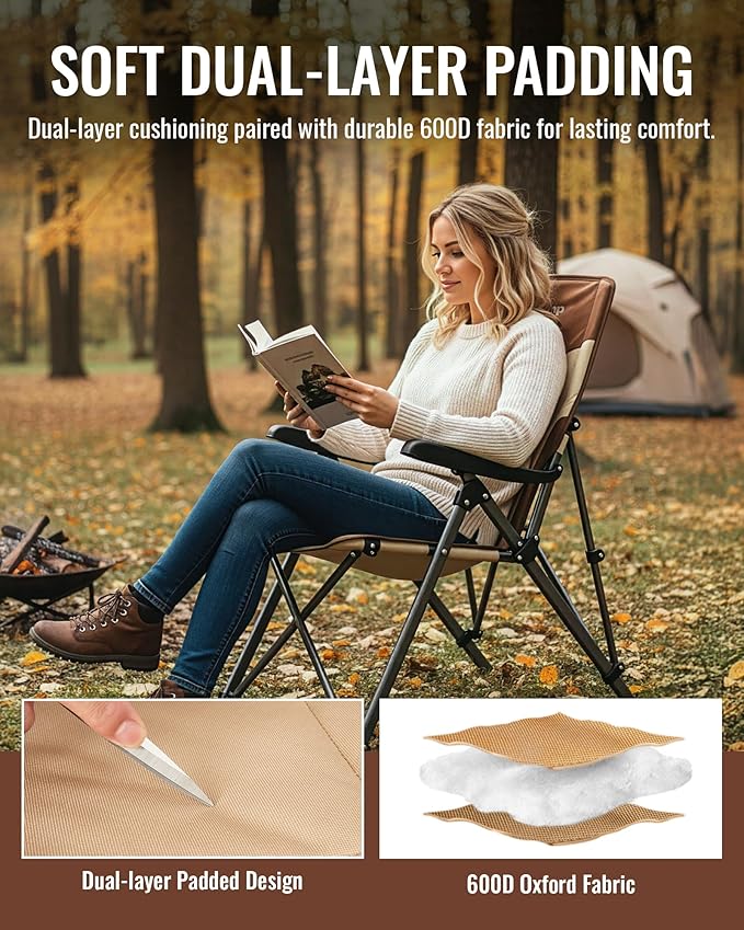 KingCamp Folding Camping Chair Adjustable 3-Position Reclining Outdoor High Back Camp Chair with Hard Armrests Heavy Duty Portable Chair Dual-Layer Padded Seat &amp Storage for Camping Lawn Back