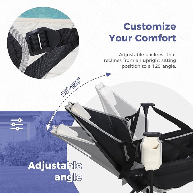 Hammock Camping Chair with Adjustable Backrest Portable Folding Rocking Camping Chair with Ergonomic Seat &amp Padded Headrest Ideal for Camping Travel Tailgating Black &amp Beige 2 Pack