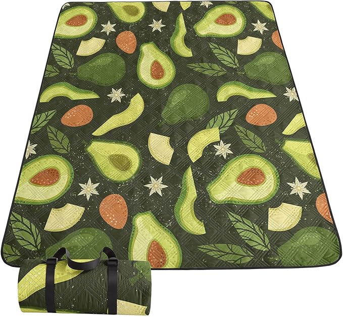 Outdoor Picnic BlanketPortable Sandproof Waterproof Picnic MatAvocado Printed Camping Beach Mat for Sand and Wet Grass Hiking (Avocado L)