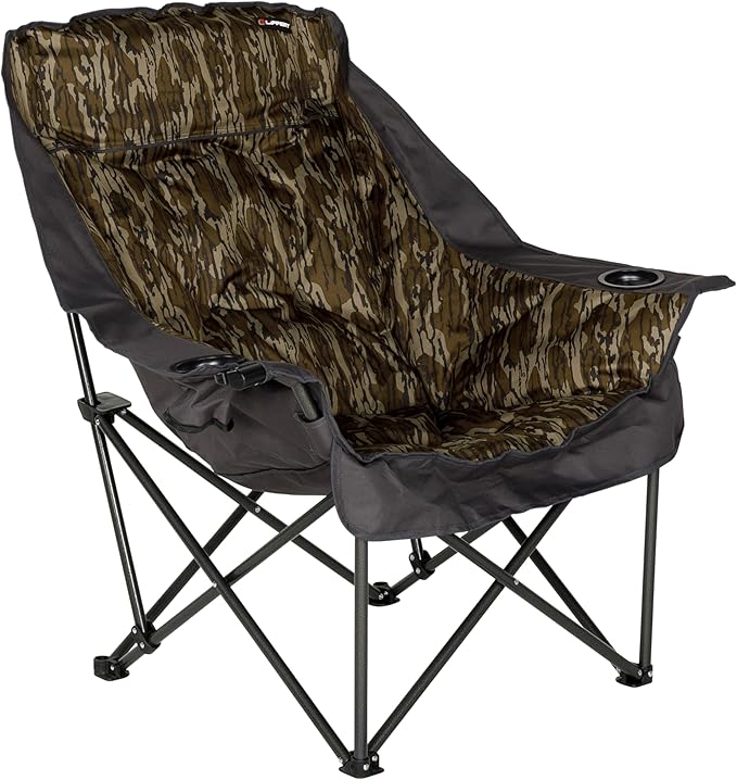 Lippert Mossy Oak Original Bottomland Camo Big Bear Padded Camping Chair with 400-lb. Weight Capacity Durable Mesh Fabrics Dual Cupholders Wine Glass Holder Carrying Bag - 2023053730