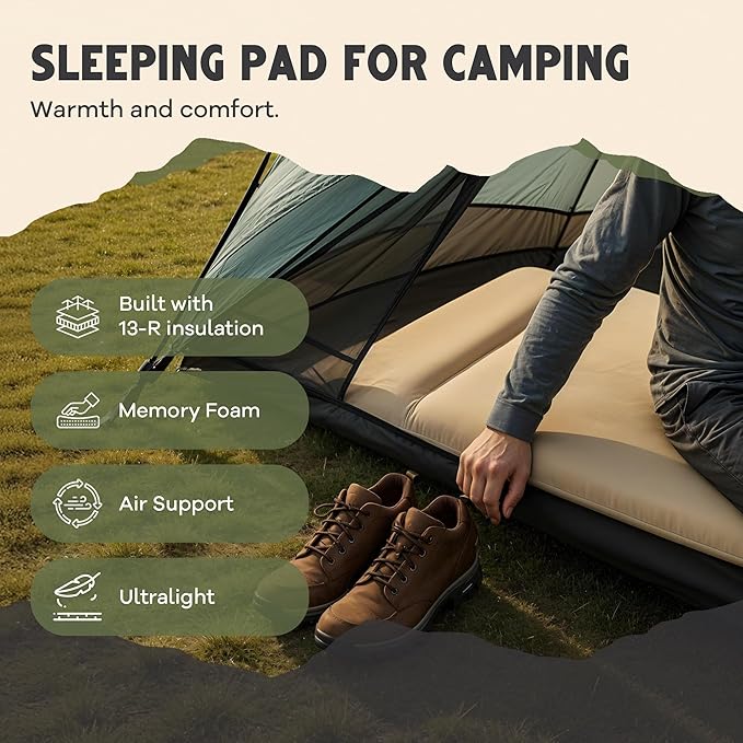 Self-Inflating Camping Sleeping Pad – 3.15 Wandermate Memory Foam Air Mattress for Backpacking Car Camping &amp Tents Compact and Durable