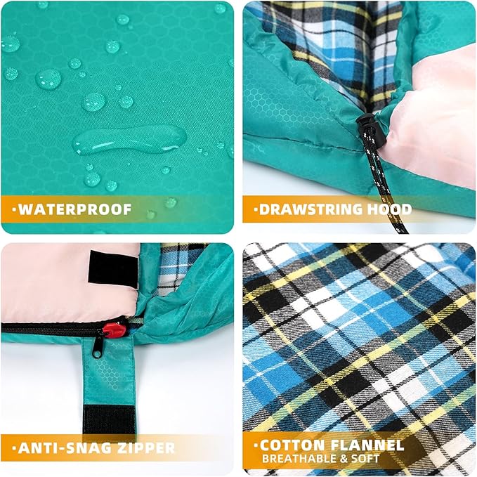 Cotton Flannel Lined Sleeping Bag for Adults Teens Kids Cold Weather &ampWarm 3 Seasons Lightweight Compact Camping Essentials Equipment Hiking Outdoor Travel