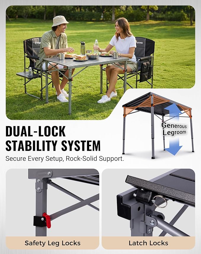 KingCamp Folding Camping Table Foldable Loads 265 Lbs 42.1× 27.6 Portable Table 3 Adjustable Height Aluminum Roll Up Camp Table with Carry Bag for Camping Picnic BBQ Backyard Indoor &amp Outdoor