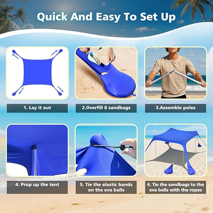 2PM SPORTS Beach Tent Canopy with UPF50+ UV Protection Outdoor Large Beach Sun Shade Shelter for Family Picnic Camping Travel Shore Fishing 8 Sandbags Sand Shovel (Areca Palm 10x10 FT)