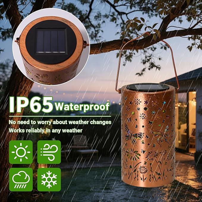 Colorful Butterfly Solar Lanterns Outdoor Waterproof Garden Decor Gifts for Women Mom Sister Grandma LED Hanging Solar Lantern Lights Outside for Table Yard Lawn Garden Path Porch Decor