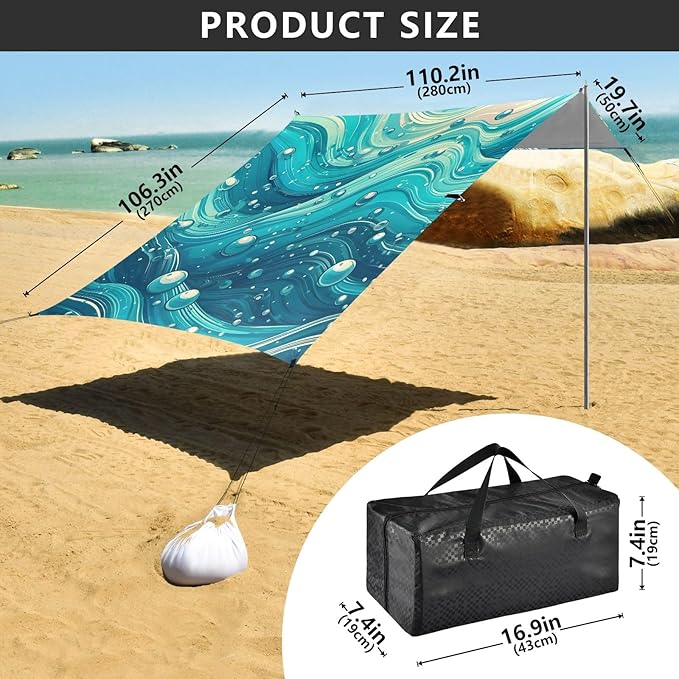 Shining Blue Water Spots Camping Sun Shelter Beach Tent Portable Beach Sun Shade Outdoor Canopy for Camping Trips Fishing Picnic