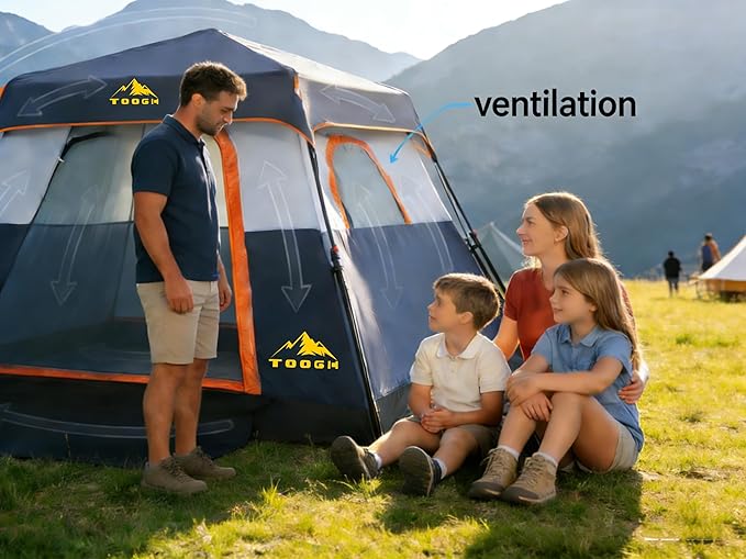 3/4 Person Camping Tent with 1 Door 4 Windows and Upgraded Ventilation– Instant Setup Waterproof 8'x 8'x 67''Oxford Fabric Floor Pop Up in 60 Seconds Includes Rainfly and Backpack