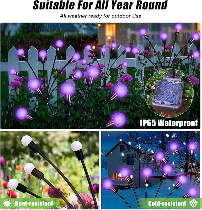 Solar Garden Lights Outdoor Waterproof Solar Powered Lights for Yard Pathway Patio Swaying Lawn Decor as Gardening Gifts for Women Holiday (Purple 2 Pack)