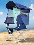 Beach Chair with Canopy Shade and Fan – 360° Rotatable &amp 3-Speed Airflow Camping Chair with Canopy and Powerful &amp Quiet Fan Cup Holder Side Pocket – Supports 330 LBS
