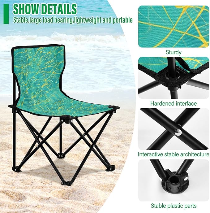 KLL Yellow Lines Turquoise Compact Camping Chairs Lightweight Portable Chair Includes Carry Bag Ice Fishing Chair for Camping Camp