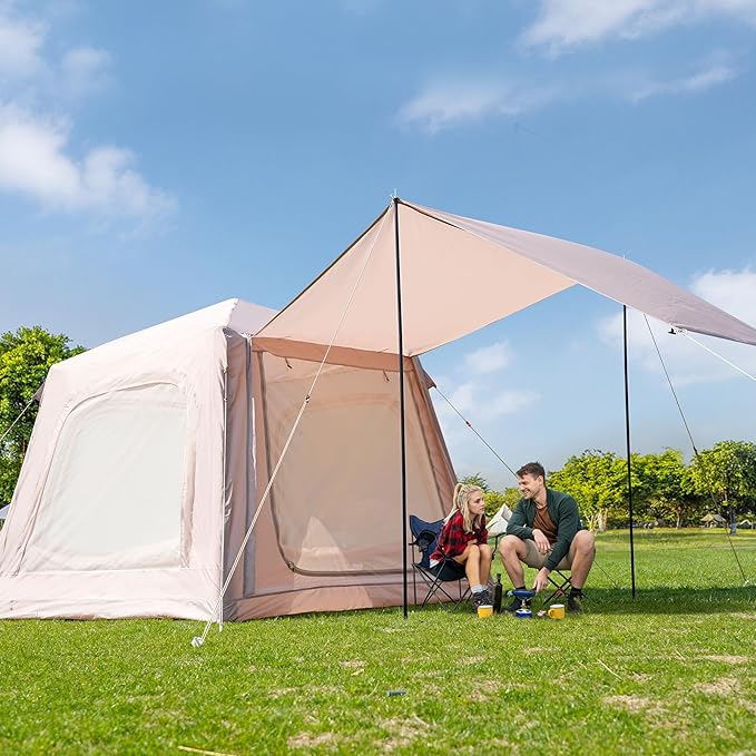 Inflatable Tent for Camping Waterproof Oxford Large Blow Up Hot Tent with Pump Easy Setup Inflatable Glamping House Air Tent for Family 4/6/8/10/12 People