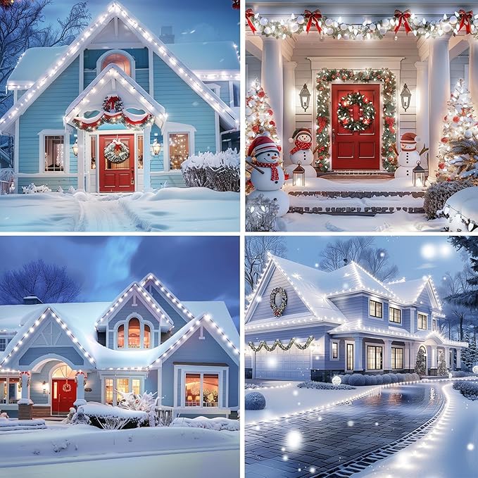 Brightown C9 Christmas String Lights White 66ft 100 LED Faceted Christmas Lights on Green Wire Large Bulb Strawberry String Lights for House Roof Roofline Christmas Tree Party Outdoor