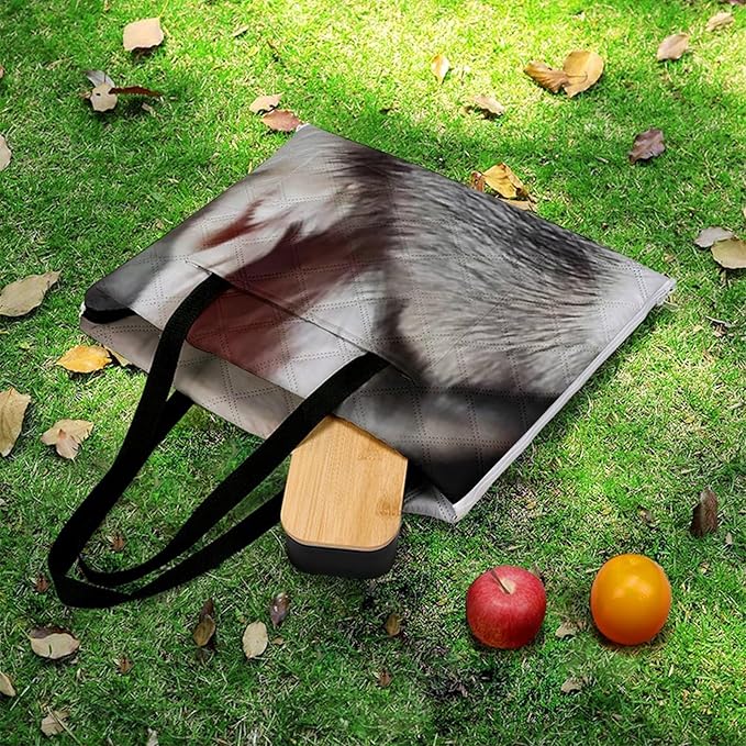 Husky Dog Beach Blanket Outdoor Packable Picnic Blanket with Zipper Folds Into Tote Bag Waterproof Picnic Mat Portable Beach Mat for Camping Hiking Festivals
