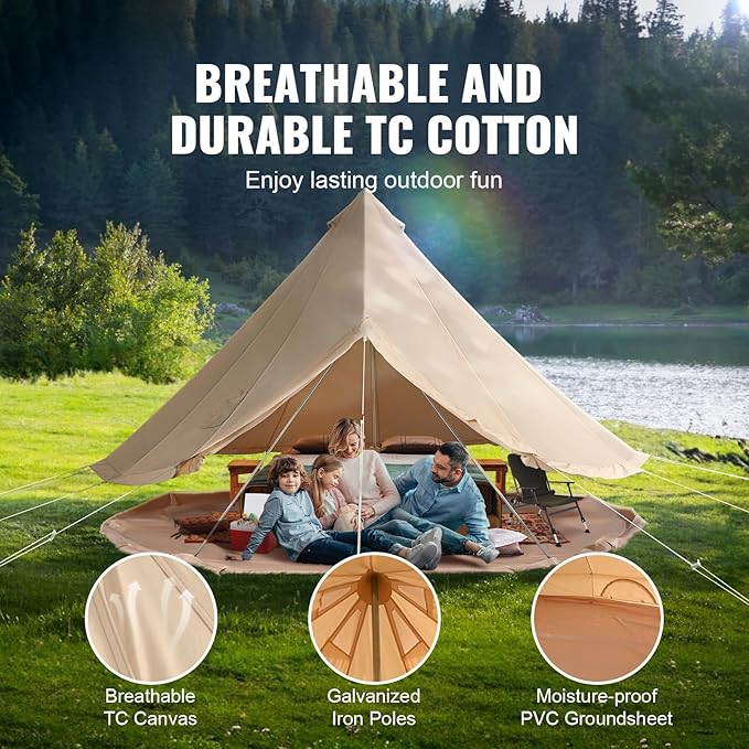 Happybuy Canvas Bell Tent - 4 Seasons Breathable 100% Cotton Canvas Yurt - w/Stove Jack Luxury Glamping Tent Waterproof for Family Camping Hunting Party