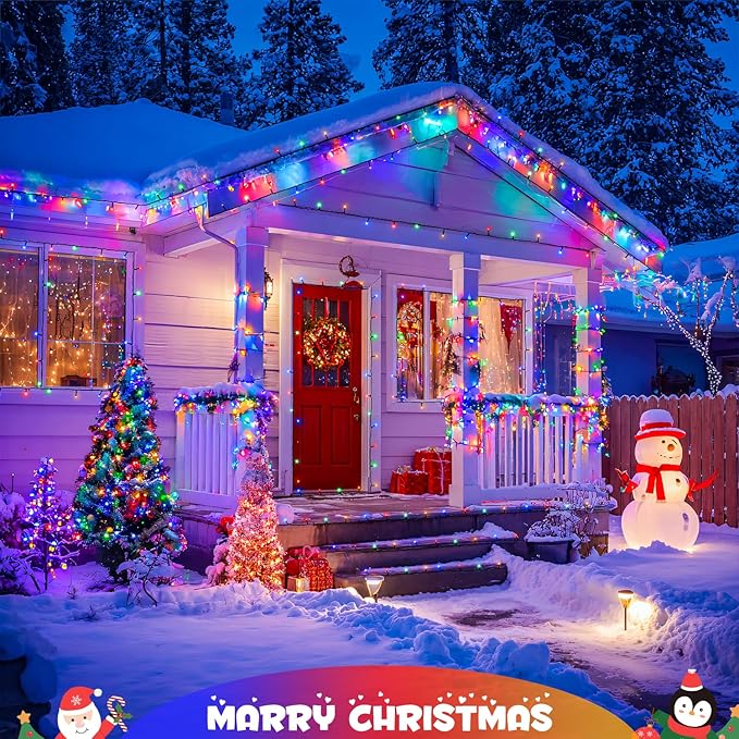 JMEXSUSS 2 Pack Battery Christmas Lights with Remote Each 33 FT 100 LED Multicolor Christmas Tree Lights Indoor Outdoor Waterproof for Garden Porch Yard Decor