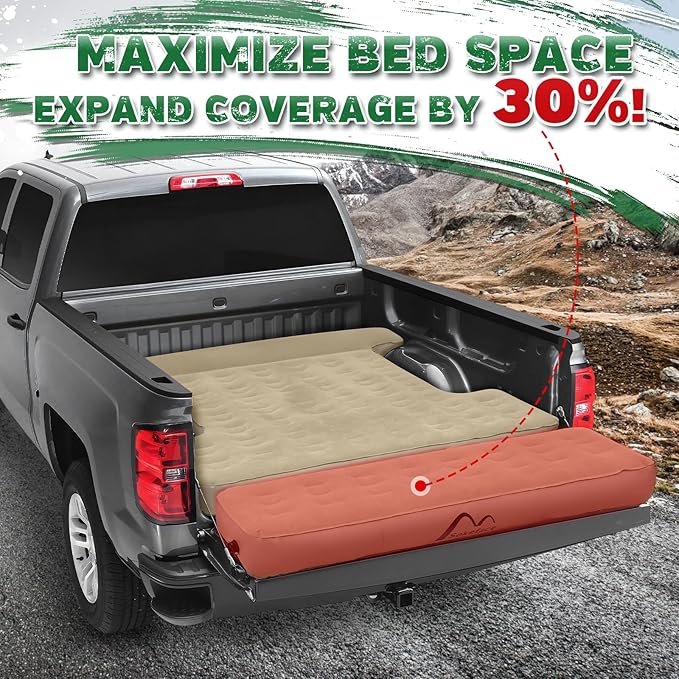 Detachable Tailgate Extendable 5.5-5.8ft Truck Bed Air Mattress - Heavy-Duty Inflatable Truck Bed Mattress with Car Pump Extra Large Carry Bag Leak-Resistant for Outdoor Camping &amp Pickup Trucks