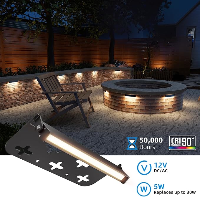 Teekuv 8 Pack 7 Inch Retaining Wall Lights 5W LED Hardscape Lighting 12V AC/DC Low Voltage Paver Lights Outdoor Waterproof 2700K Soft White Landscape Lighting for Walls Patio Yard ETL