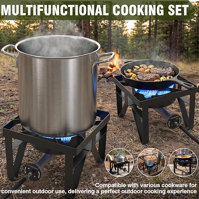 BESTFIRE 200000 BTU Heavy-Duty Propane Burner – Outdoor Stove with 0-20Psi Adjustable Regulator &amp Black Hose – Ideal for Home Brewing Turkey Frying Camping &amp Backyard Cooking