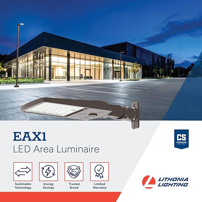 Lithonia Lighting LED Outdoor Area Light Fixture LED Parking Lot Light with Adjustable Brightness 3-in-1 Selectable White Color 4-in-1 Switchable Distribution UVOLT Wall or Pole Mount Bronze