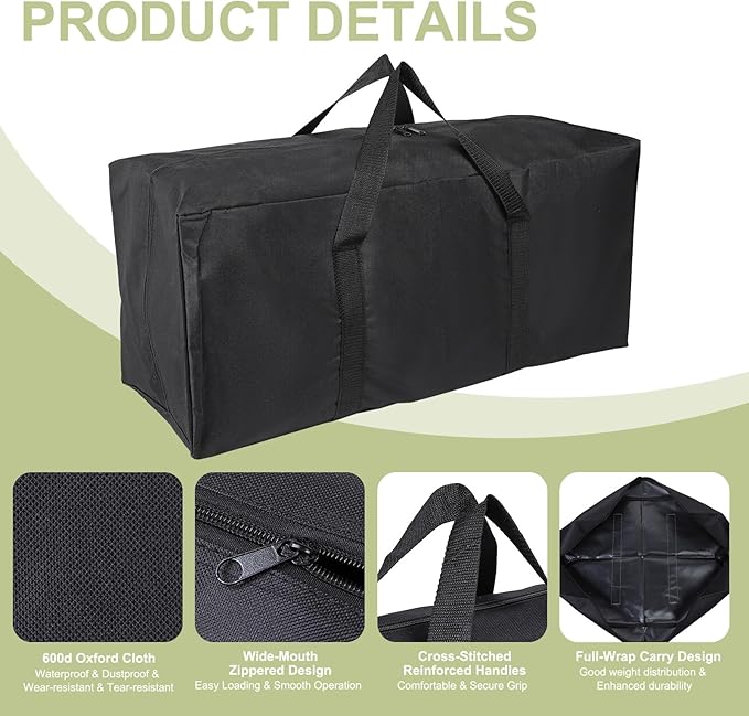 Camp Chair Replacement Bag Camping Folding Chair Storage Bag Large Zippered with Handle Strap 39 x 8 x 12 Inch Fit for Outdoor Travel Tent Storage (2 Pack Black)