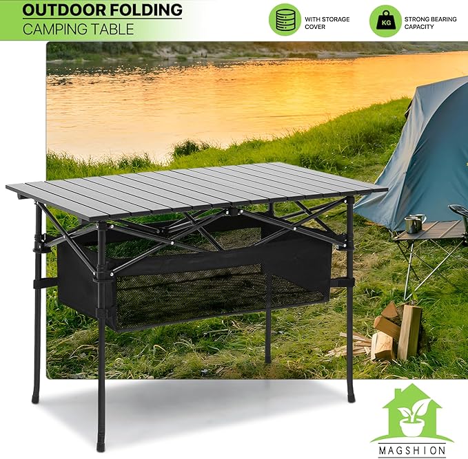 Outdoor Folding Portable Picnic Camping Table Aluminum Roll-up Table with Easy Carrying Bag for IndoorOutdoorCamping BeachBackyard BBQ Party Patio Picnic (Large)